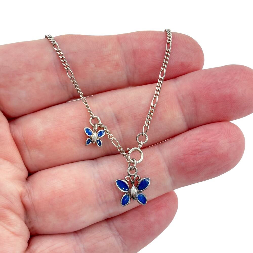 Vintage Sterling Silver 925 Blue Butterfly Anklet 9.5"-10.5"
